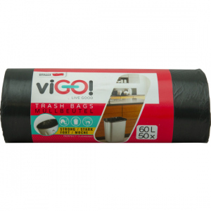 viGO pytle na odpad černé, 6 µ, 50 × 67 cm, 60 l, 50 ks