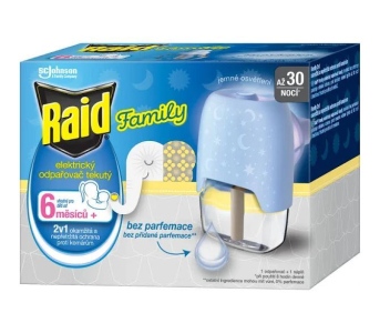 Raid Family elektrický odpařovač s tekutou náplní proti komárům 30 nocí 21 ml