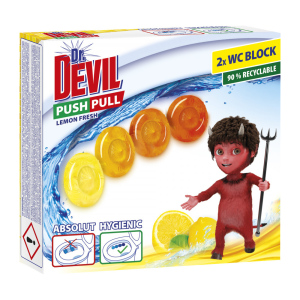 Dr. Devil WC Push Pull Gel Lemon Fresh WC blok bez košíku, 2 × 20 g