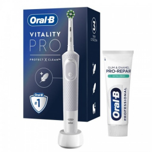 Zubní kartáček Oral-B Vitality PRO Protect X D103 White + zubní pasta PRO-REPAIR 75 ml