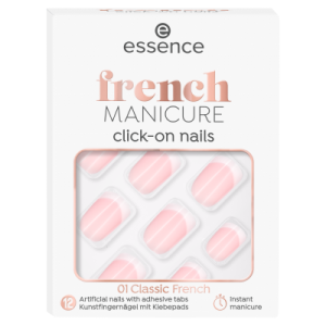 Essence French Click & Go umělé nehty 01 Classic French 12 kusů