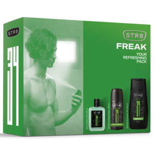 Str8 FR34K voda po holení 50 ml + deodorant sprej 150 ml + sprchový gel 250 ml, kosmetická sada pro muže