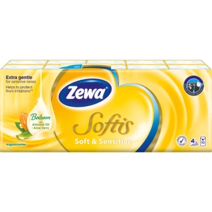 PAPÍROVÉ KAPESNÍČKY ZEWA SOFTIS SOFT a SENSITIVE 4VRSTVÉ 10X9KS