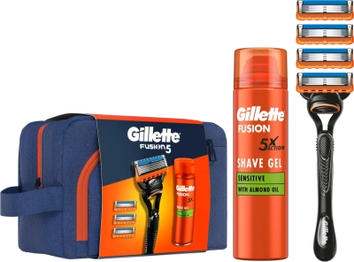 Gillette Dárková sada Fusion holicí strojek + 4 hlavice + Fusion gel 200 ml