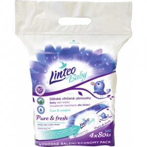 Linteo Baby Pure & Fresh vlhčené ubrousky, 4 × 80 ks