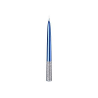 Svíčka kónická dvoubarevná metalická s glitry modrá 23cm